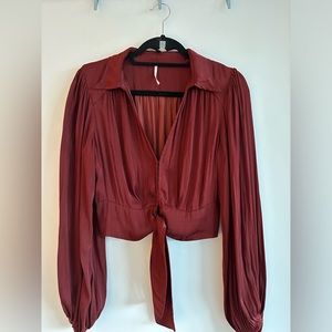 Free People Maroon Cropped Blouse Size Small